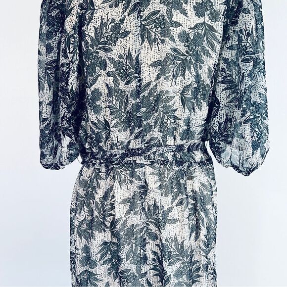 Eloquii Sheer Floral Wrap Dress Ruffled Tiered Skirt 16 Blue Cream - Picture 8 of 16